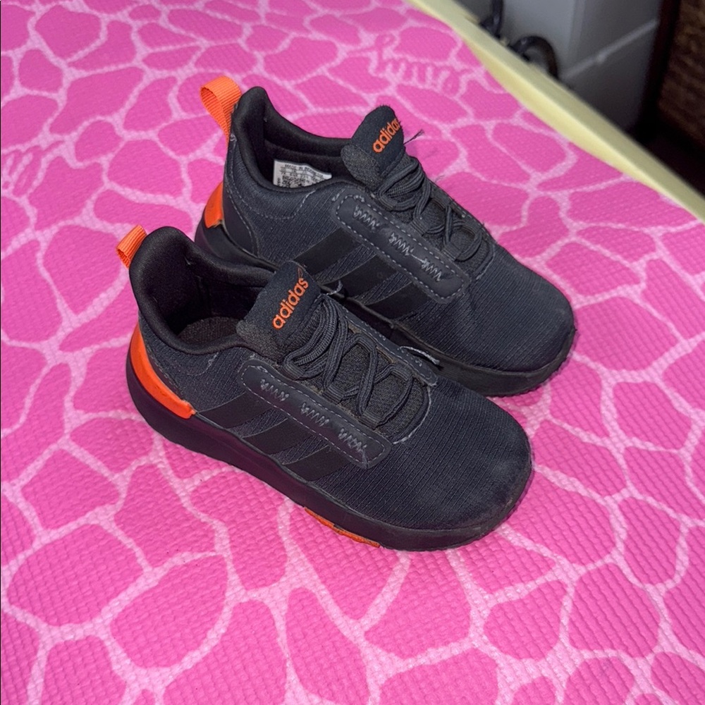 Adidas Black and Orange Sneakers with Mesh Upper